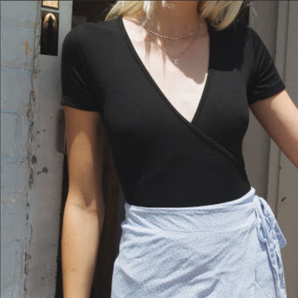 Brandy Melville Black Wrap Front Thong Bodysuit